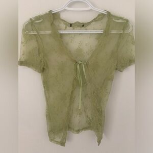 Mesh/lace green floral top size small